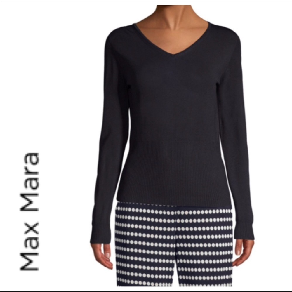 MAX MARA BLACK WOOL CASHMERE V NECK SWEATER MEDIUM